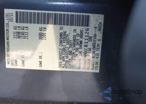 2012 Nissan Maxima 3.5 S from USA, damaged, VIN 1N4AA5AP6CC811126